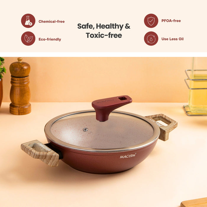 Butter Scotch Die Cast Non Stick Triumph Kadai With Glass Lid, Induction Base