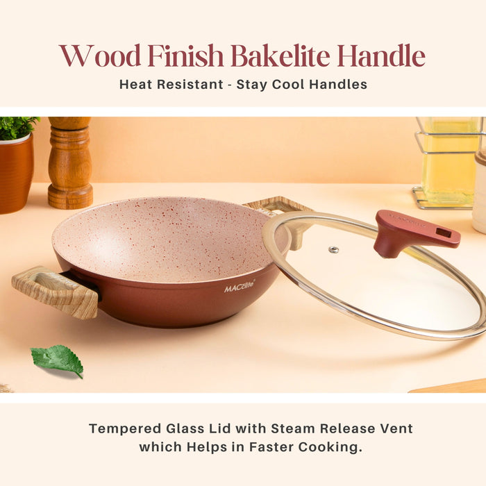Butter Scotch Die Cast Non Stick Triumph Kadai With Glass Lid, Induction Base
