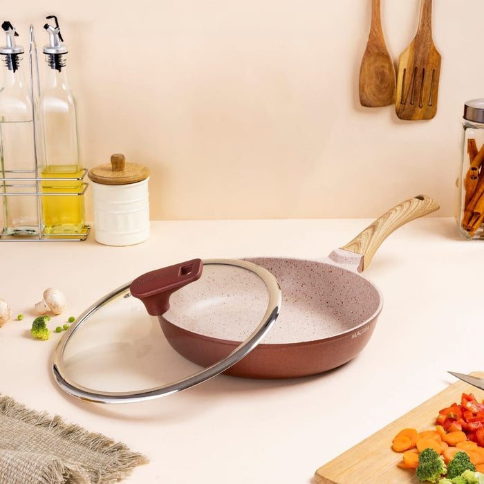 Butter Scotch Die Cast Non Stick Fry Pan 24cm Dia with Glass Lid, Induction Base