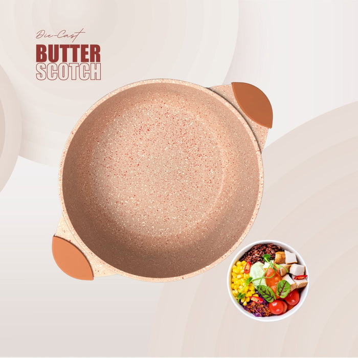 Butter Scotch Die Cast Non Stick Casserole With Glass Lid 24cm Dia, 4.2 Liters, Induction Base