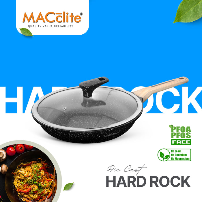 Hard Rock Die Cast Non Stick Triumph Fry Pan With Glass Lid 24cm Dia, Induction Base