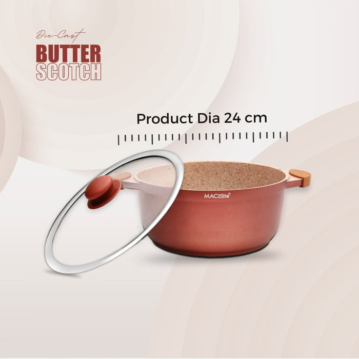 Butter Scotch Die Cast Non Stick Casserole With Glass Lid 24cm Dia, 4.2 Liters, Induction Base