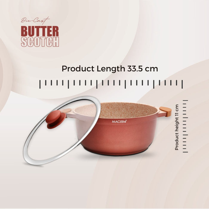 Butter Scotch Die Cast Non Stick Casserole With Glass Lid 24cm Dia, 4.2 Liters, Induction Base