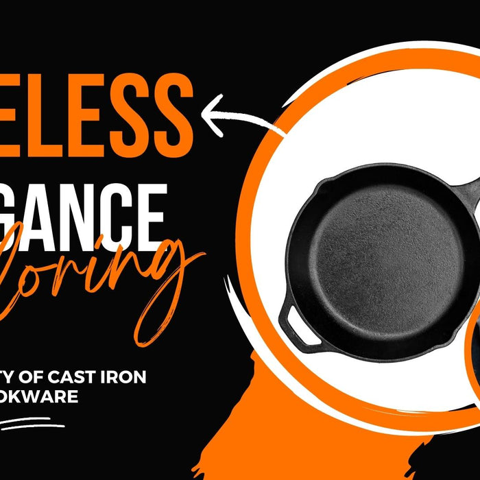 A close-up of a well-seasoned cast iron pan. The classic and durable beauty of cast iron cookware makes it a must-have for every kitchen.