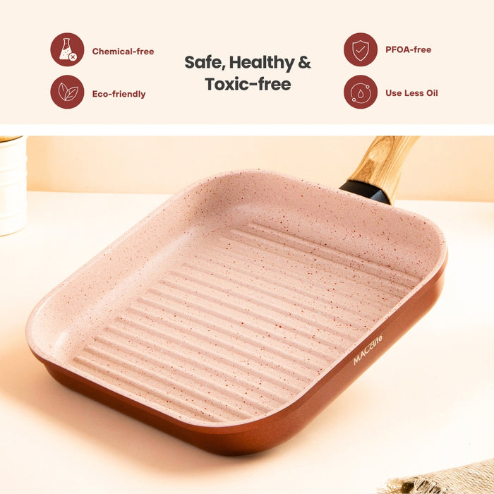 Butter Scotch Die Cast Non Stick Square Grill Pan 26 cm Dia, 2.2 Liters, Induction Base