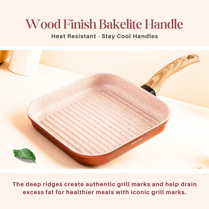 Butter Scotch Die Cast Non Stick Square Grill Pan 26 cm Dia, 2.2 Liters, Induction Base