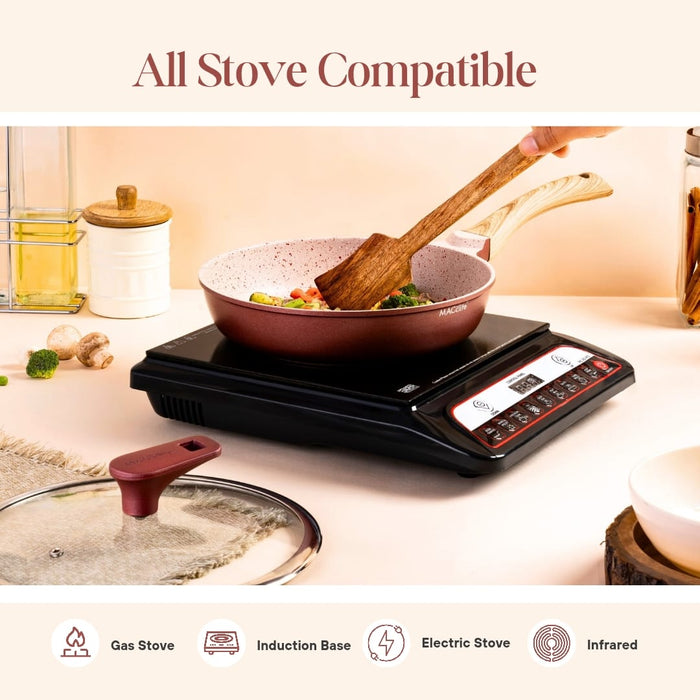 Butter Scotch Die Cast Non Stick Fry Pan 24cm Dia with Glass Lid, Induction Base
