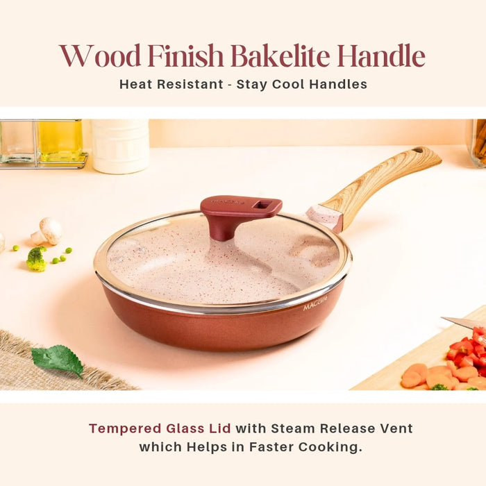 Butter Scotch Die Cast Non Stick Fry Pan 24cm Dia with Glass Lid, Induction Base