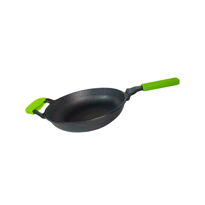 Ironium Cast Iron Pre-Seasoned Frying Pan With Long & Side Handle and Silicone Grips