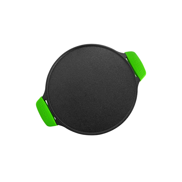 Ironium Cast Iron Pre-Seasoned Flat Tawa 30cm with 2 Side Handles and Silicone Grips