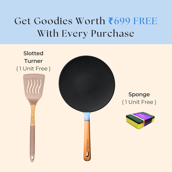MACclite SeasNamel Cast Iron Concave Tawa with Wooden Handle 26cm
