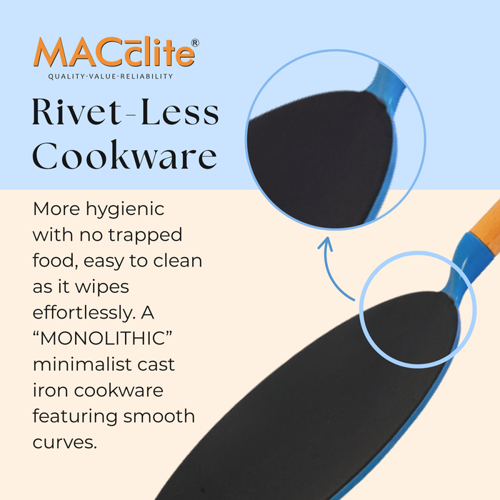 MACclite SeasNamel Cast Iron Concave Tawa with Wooden Handle 26cm