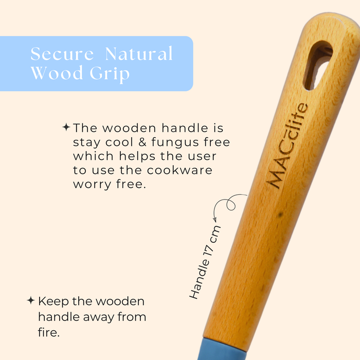 MACclite SeasNamel Cast Iron Concave Tawa with Wooden Handle 26cm