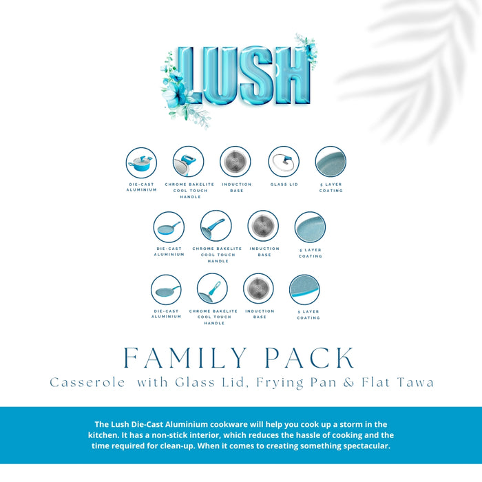 Lush Non Stick Family Pack, Set of 7 Pieces, Induction Base