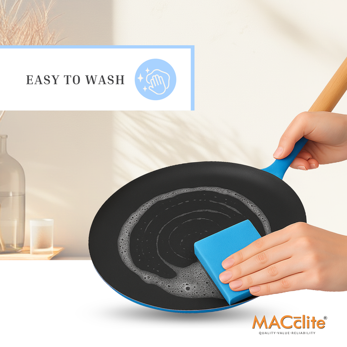MACclite SeasNamel Cast Iron Concave Tawa with Wooden Handle 26cm