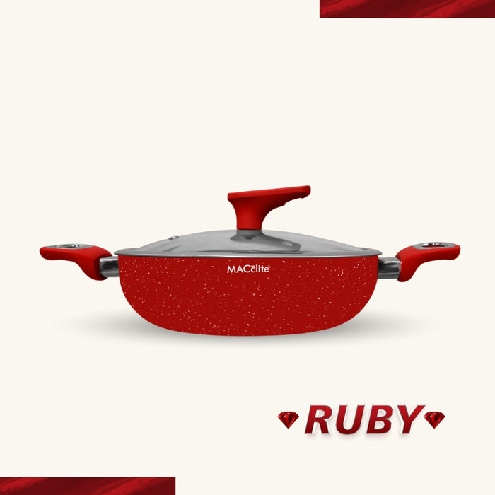 Ruby Non Stick Kadai  With Glass Lid, 24cm Dia, 2.5 Liters, Induction Base