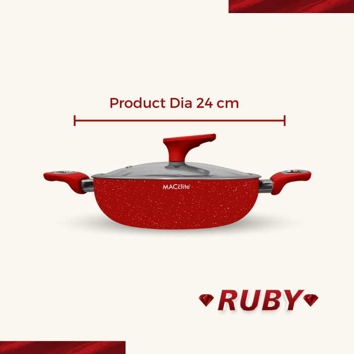 Ruby Non Stick Kadai  With Glass Lid, 24cm Dia, 2.5 Liters, Induction Base