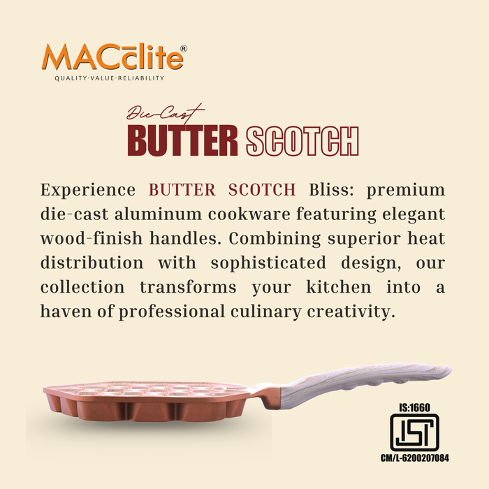 Butter Scotch Die Cast Non Stick  (Triumph series) Hexa Appe/Muffin Pan 18 cavity, Induction Base