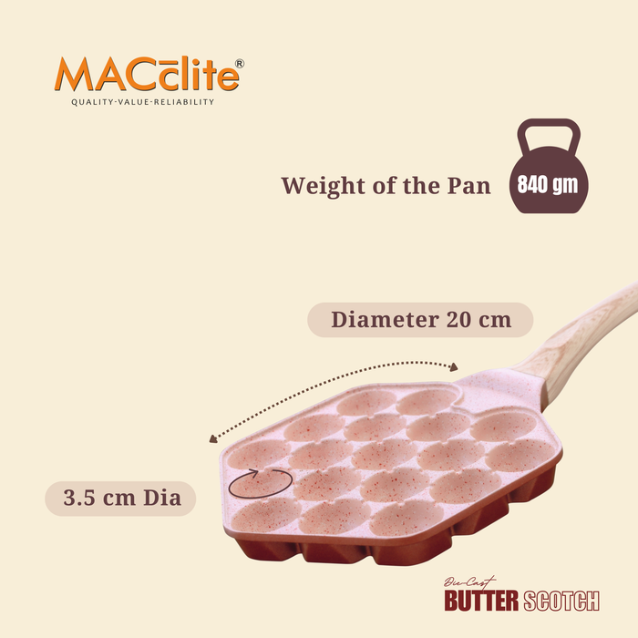 Butter Scotch Die Cast Non Stick  (Triumph series) Hexa Appe/Muffin Pan 18 cavity, Induction Base