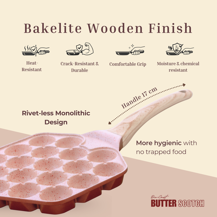 Butter Scotch Die Cast Non Stick  (Triumph series) Hexa Appe/Muffin Pan 18 cavity, Induction Base