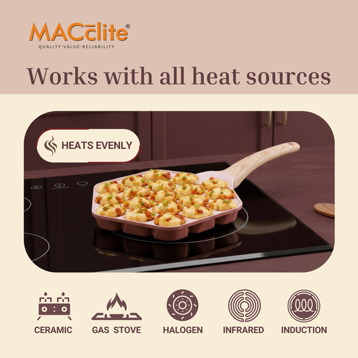 Butter Scotch Die Cast Non Stick  (Triumph series) Hexa Appe/Muffin Pan 18 cavity, Induction Base