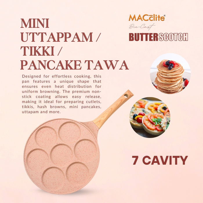 Butter Scotch Die Cast Non-Stick Triumph Tikki/Cake Pan/Mini Uttappam Tawa 7 Cavity, Induction Base