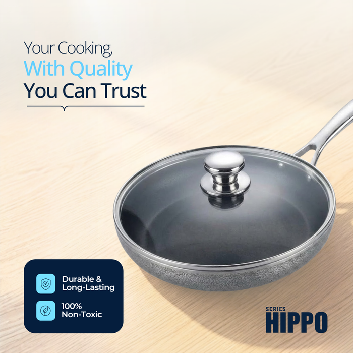 Hippo Reinforced Ceramic Non Stick Frying Pan With Lid 24 cm