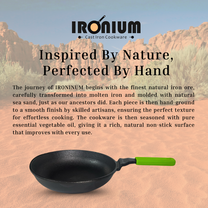 Ironium Cast Iron Pre-Seasoned Frying Pan 20 cm With Long Handle and Silicone Grip