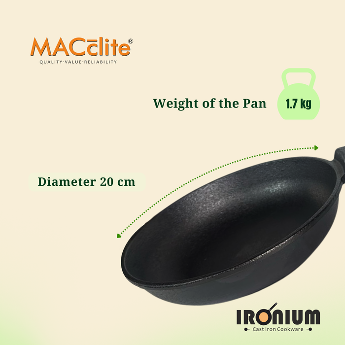Ironium Cast Iron Pre-Seasoned Frying Pan 20 cm With Long Handle and Silicone Grip