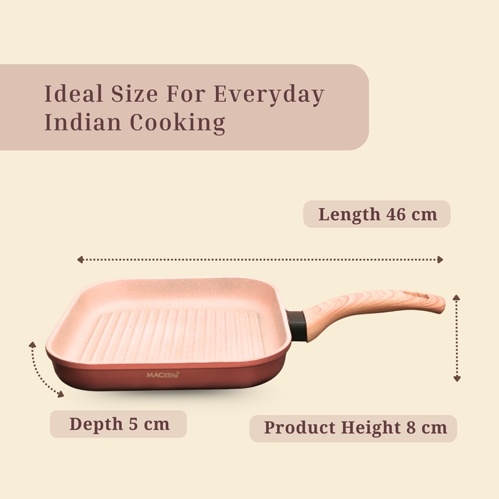 Butter Scotch Die Cast Non Stick Square Grill Pan 26 cm Dia, 2.2 Liters, Induction Base