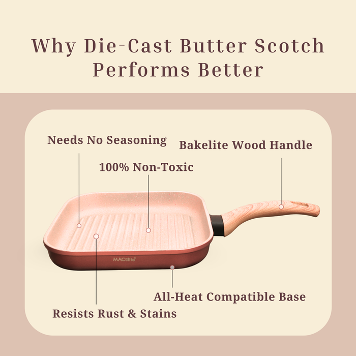 Butter Scotch Die Cast Non Stick Square Grill Pan 26 cm Dia, 2.2 Liters, Induction Base