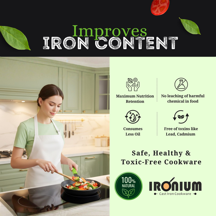 Ironium Cast Iron Pre-Seasoned Frying Pan 20 cm With Long Handle and Silicone Grip