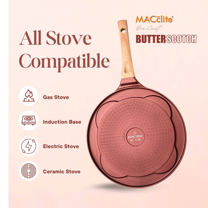 Butter Scotch Die Cast Non-Stick Triumph Tikki/Cake Pan/Mini Uttappam Tawa 4 Cavity, Induction Base