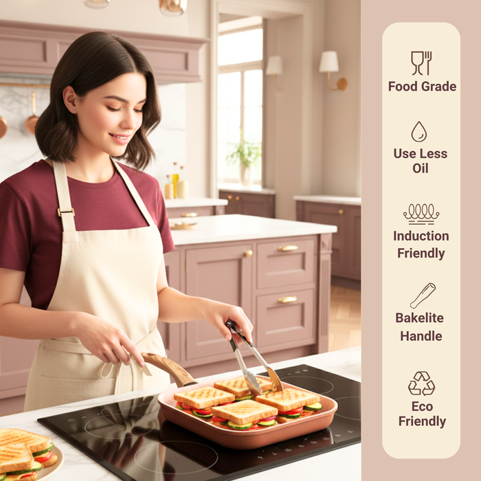 Butter Scotch Die Cast Non Stick Square Grill Pan 26 cm Dia, 2.2 Liters, Induction Base