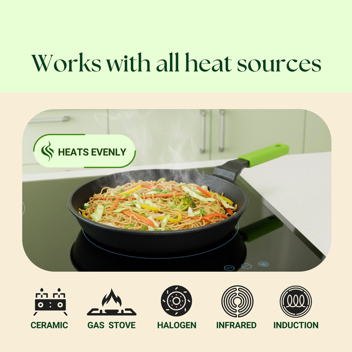 Ironium Cast Iron Pre-Seasoned Frying Pan 20 cm With Long Handle and Silicone Grip