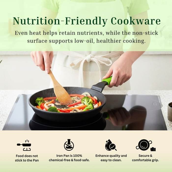 Ironium Cast Iron Pre-Seasoned Frying Pan 20 cm With Long Handle and Silicone Grip