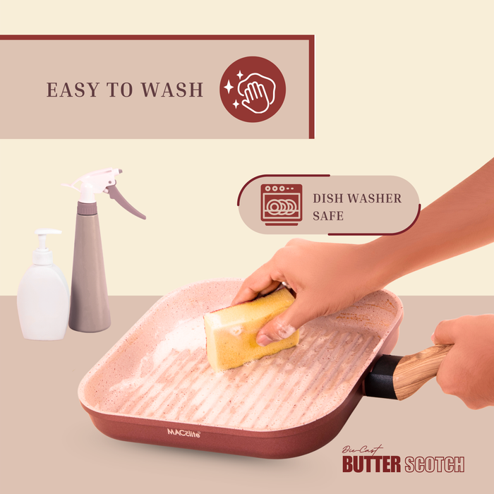 Butter Scotch Die Cast Non Stick Square Grill Pan 26 cm Dia, 2.2 Liters, Induction Base