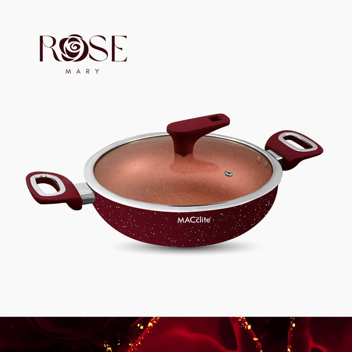 Rosemary Non Stick Kadai  With Glass Lid, 24cm Dia, 2.5 Liters, Induction Base