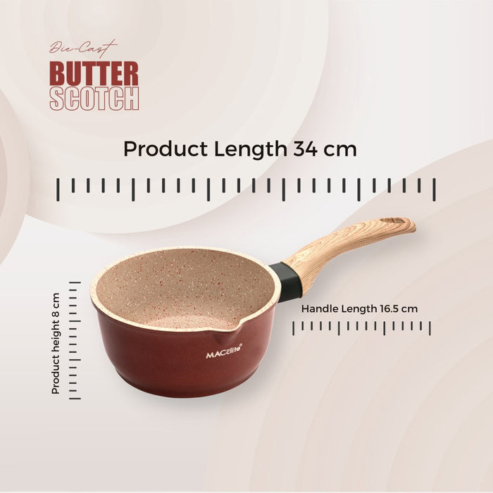 Butter Scotch Die Cast Non Stick Sauce Pan 16cm Dia, 1.4 Liters, Induction Base