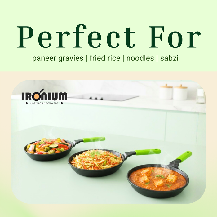 Ironium Cast Iron Pre-Seasoned Frying Pan 20 cm With Long Handle and Silicone Grip