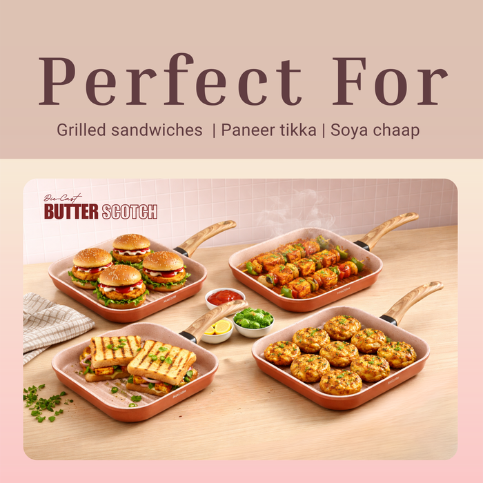 Butter Scotch Die Cast Non Stick Square Grill Pan 26 cm Dia, 2.2 Liters, Induction Base