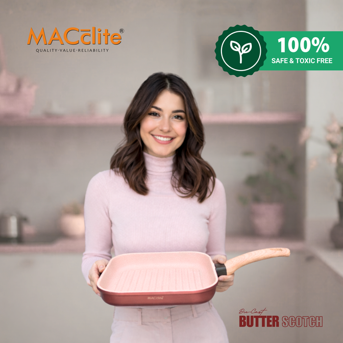 Butter Scotch Die Cast Non Stick Square Grill Pan 26 cm Dia, 2.2 Liters, Induction Base