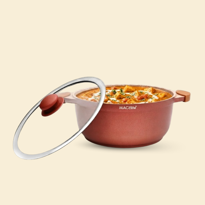 Butter Scotch Die Cast Non Stick Casserole With Glass Lid 24cm Dia, 4.2 Liters, Induction Base