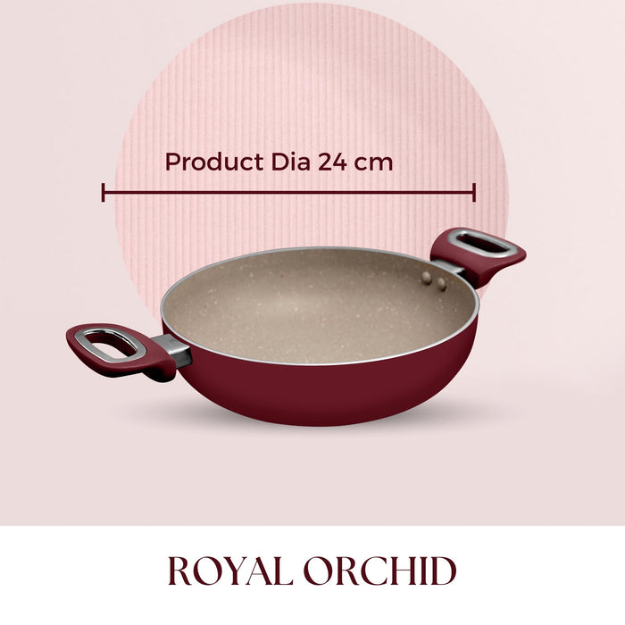 Royal Orchid Non Stick Kadai  With Glass Lid, 24cm Dia, 2.5 Liters, Induction Base