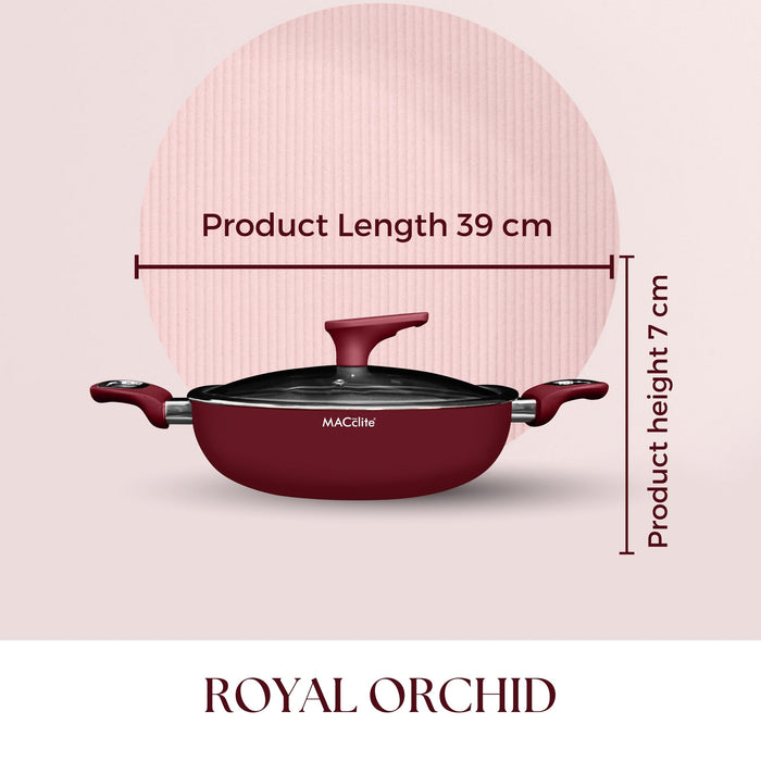 Royal Orchid Non Stick Kadai  With Glass Lid, 24cm Dia, 2.5 Liters, Induction Base