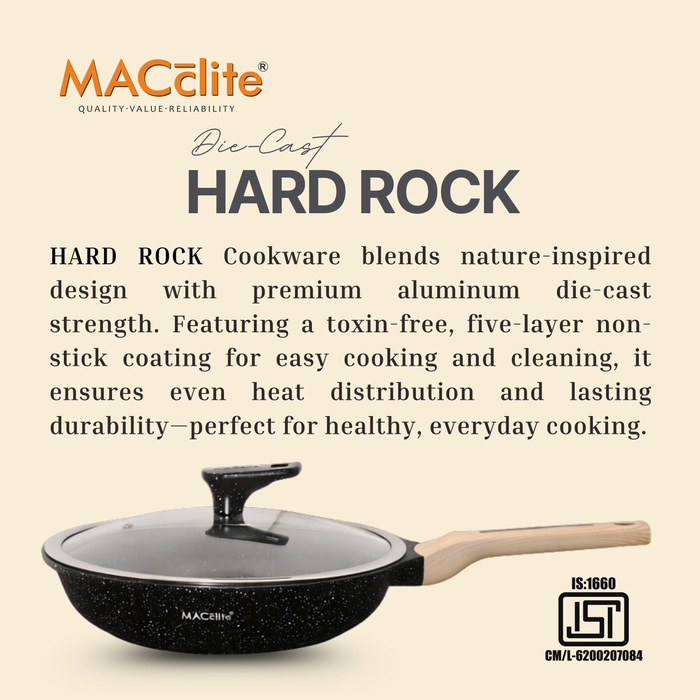 Hard Rock Die Cast Non Stick Triumph Fry Pan With Glass Lid, Induction Base
