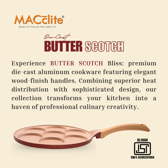 Butter Scotch Die Cast Non-Stick Triumph Tikki/Cake Pan/Mini Uttappam Tawa 7 Cavity, Induction Base