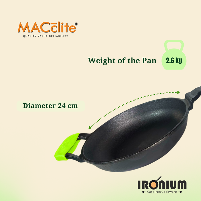 Ironium Cast Iron Pre-Seasoned Frying Pan With Long & Side Handle and Silicone Grips