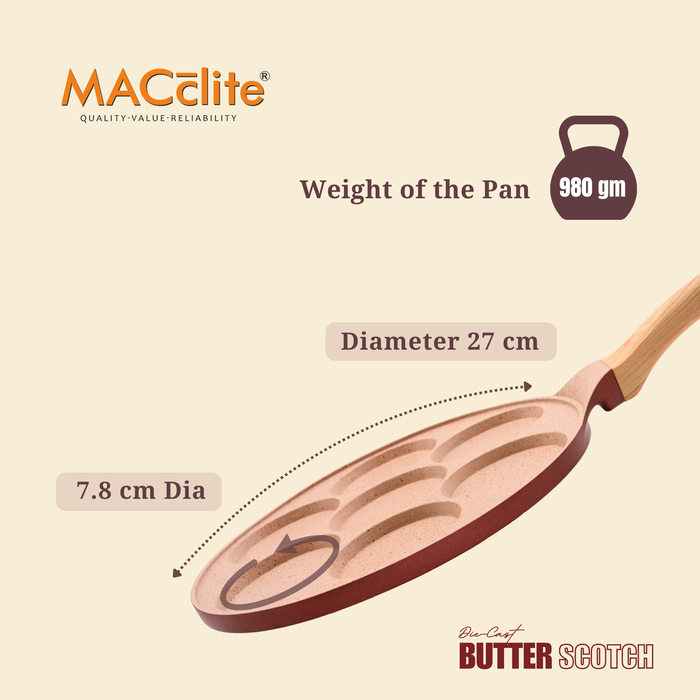Butter Scotch Die Cast Non-Stick Triumph Tikki/Cake Pan/Mini Uttappam Tawa 7 Cavity, Induction Base