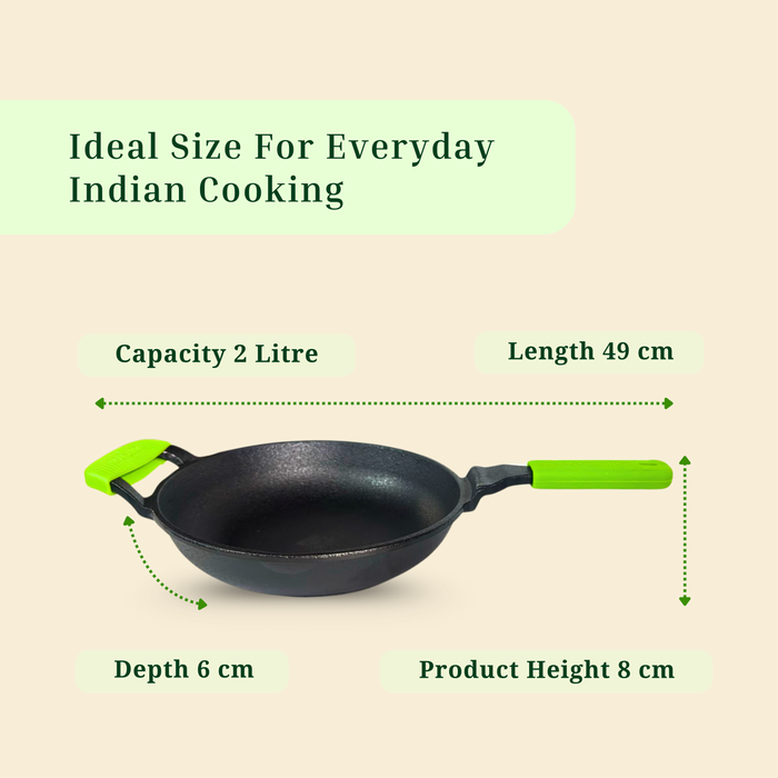 Ironium Cast Iron Pre-Seasoned Frying Pan With Long & Side Handle and Silicone Grips